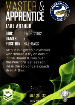 2022 NRL Traders - Master & Apprentice Green #MAG20 Jake Arthur Back